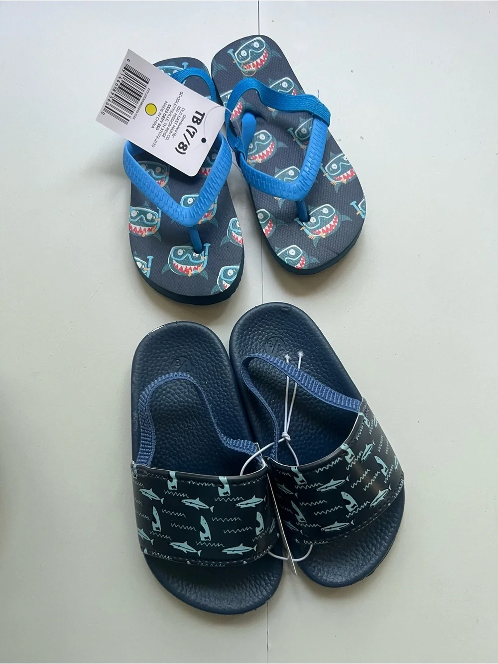 Kids Navy Shark Slide and Flip-Flop Set - Size 7/8